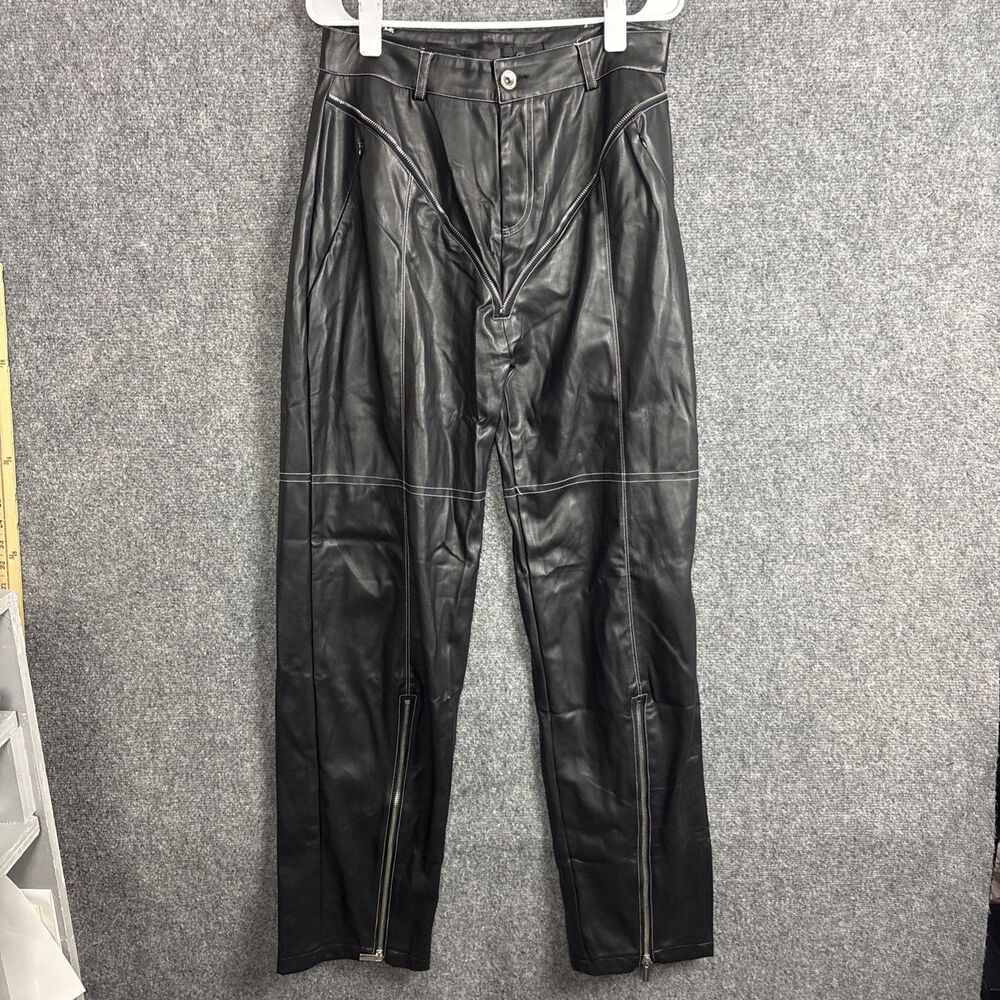 Maniere De Voir Faux Leather Pants Womens Size 16 Black Punk Retro Hip Hop Biker